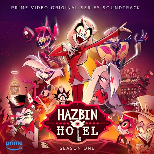 Hazbin Hotel soundtrack cover featuring colorful, animated demon characters.