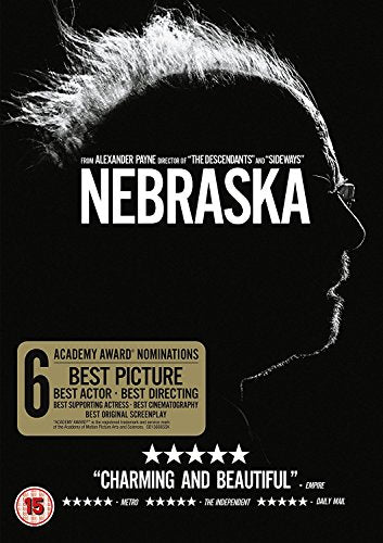 “Nebraska” DVD cover featuring a silhouetted man’s face in white.