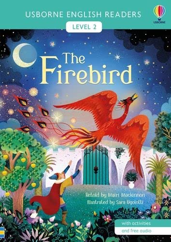 Book cover: a vibrant red firebird flies over a fairytale landscape.