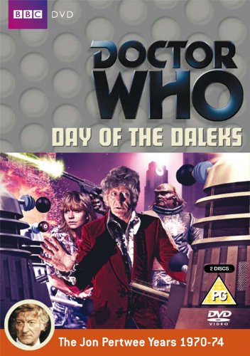 Doctor Who DVD cover featuring the Third Doctor and Daleks.