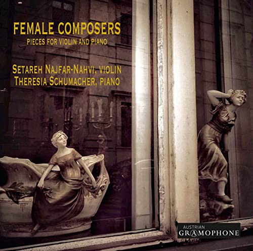 CD cover: "Female Composers" with violin, piano, and classical sculpture imagery.