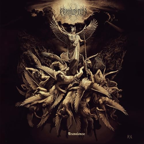 Dark album cover with winged figures falling from a central, angelic form.