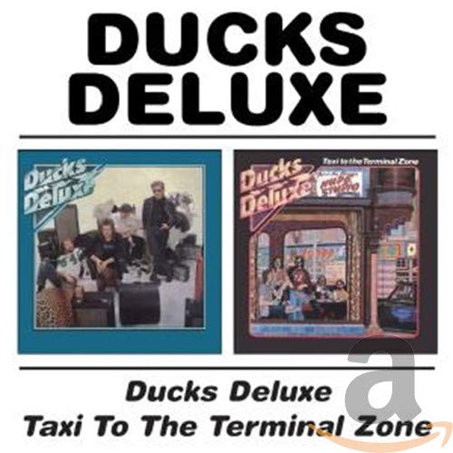 CD cover for Ducks Deluxe’s albums with band photos and city scenes.
