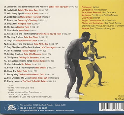 CD back cover featuring a 1962 photo of dancers in swimwear twisting.