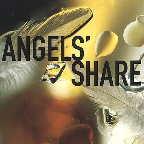 CD cover for "Angels' Share" with feathers, apples, and glowing orbs.
