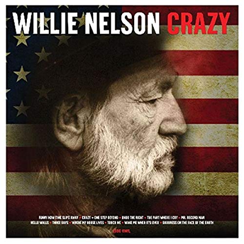 Willie Nelson's "Crazy" vinyl record cover with a portrait and American flag.