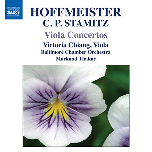 CD cover for Stamitz/Hoffmeister viola concertos with pansy flowers.