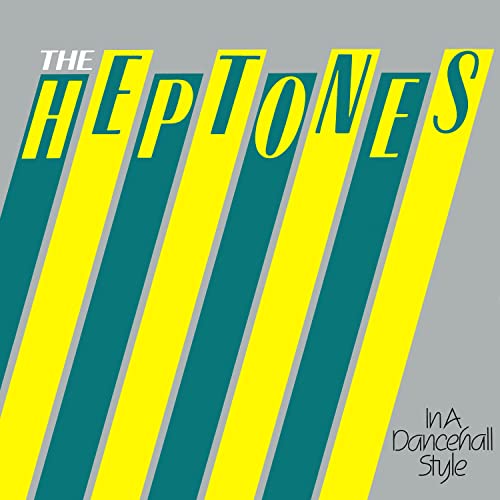 Album cover for The Heptones’ “In A Dancehall Style” with yellow and teal stripes.
