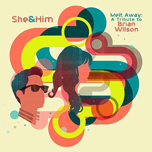 Silhouettes of a man and woman against a background of colorful overlapping abstract shapes.