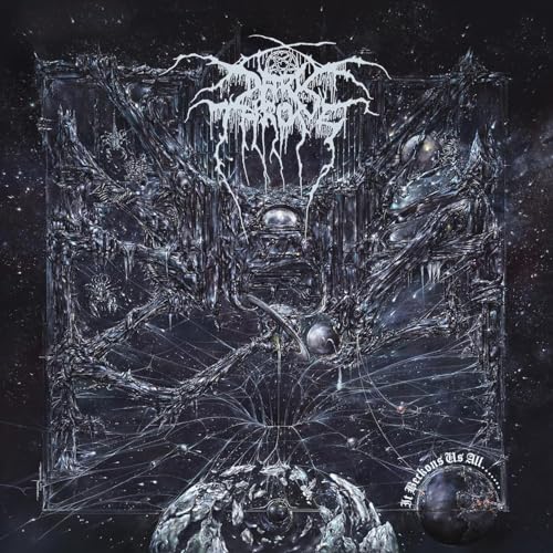 Darkthrone album cover: intricate, dark, thorny design with celestial background.