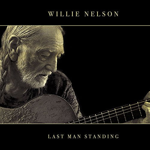 Willie Nelson portrait with guitar, album cover for "Last Man Standing.
