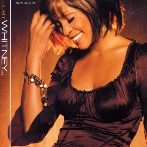 Whitney Houston album cover, "Just Whitney," featuring a smiling portrait.