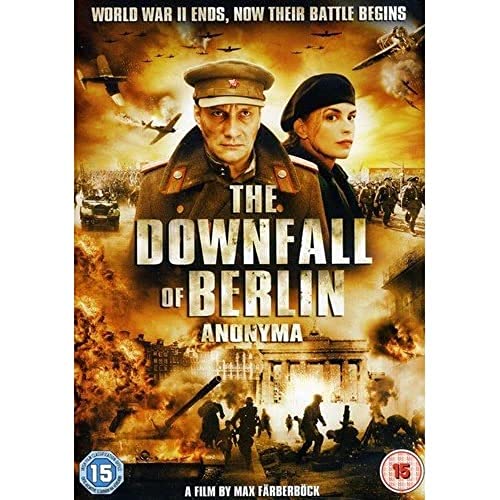 DVD cover for "The Downfall of Berlin" depicting war scenes and portraits.