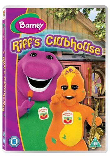Barney and Baby Bop on the cover of "Riff's Clubhouse" DVD.
