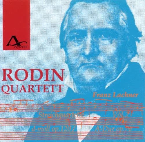 CD cover featuring a portrait of composer Franz Lachner with musical notation.
