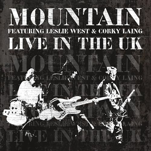 Black and white album cover of Mountain performing live in the UK.