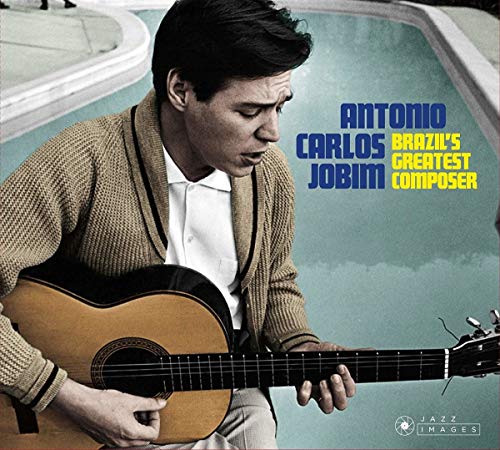 Antonio Carlos Jobim CD cover with a portrait of him playing guitar.