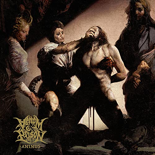 Dark painting of figures in distress, album cover for Venom Prison’s Animus.