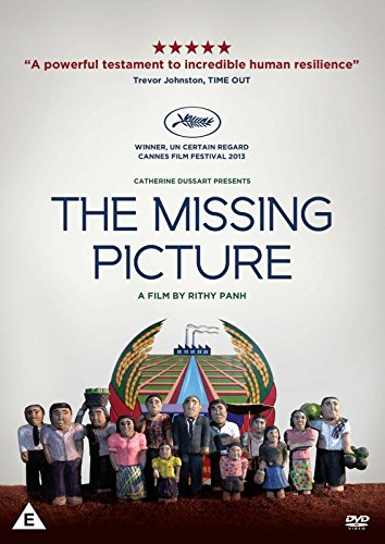 DVD cover for “The Missing Picture” featuring miniature figures and Cambodian architecture.