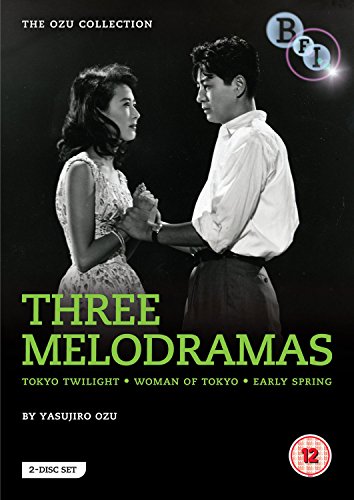 DVD cover for Ozu’s “Three Melodramas” featuring a couple in profile.
