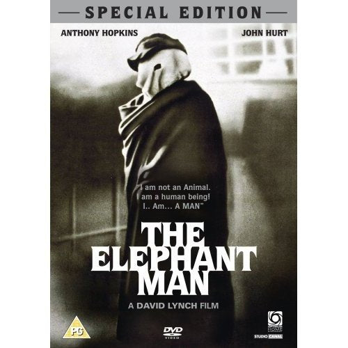 The Elephant Man" DVD cover featuring a man in a coat, face obscured.