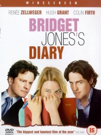 DVD cover of Bridget Jones's Diary featuring Renée Zellweger, Hugh Grant, and Colin Firth.