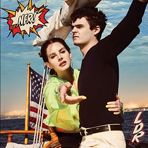 Lana Del Rey album cover, couple on a boat with American flag.
