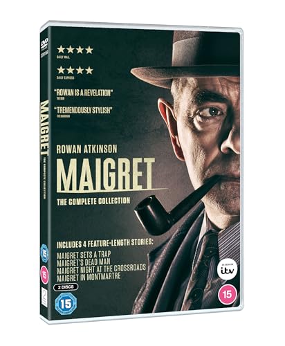 DVD cover featuring Rowan Atkinson as Maigret wearing a hat and holding a pipe.