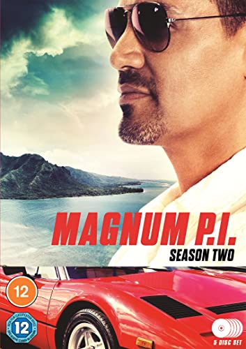 Magnum P.I. Season Two DVD cover featuring Tom Selleck and a red Ferrari.