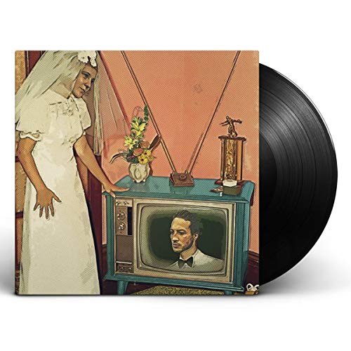 Vinyl record with album cover depicting a bride and vintage television.