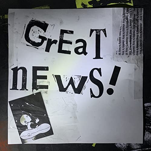 Vinyl record cover with bold black text reading “Great News!” and small illustration.
