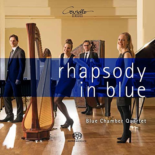 CD cover: Blue Chamber Quartet performing “Rhapsody in Blue” with instruments.