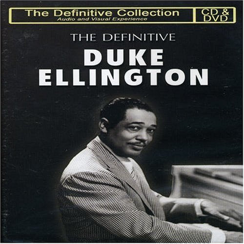 Black and white portrait of Duke Ellington seated at a piano.