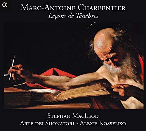 CD cover depicting a bearded man writing in a book, dark background.