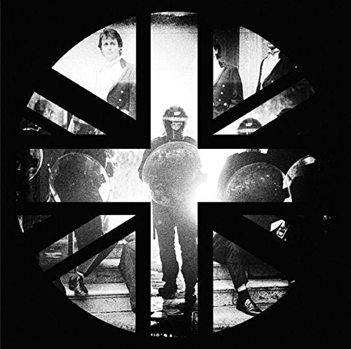 Black and white CD cover with images of police and people in circles.