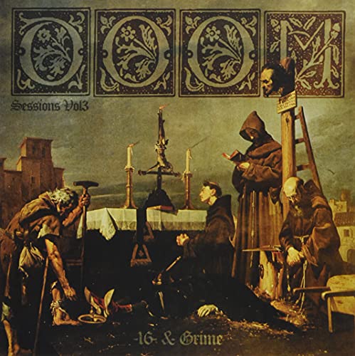 Album cover: monks and figures in a medieval-style, dark painting.