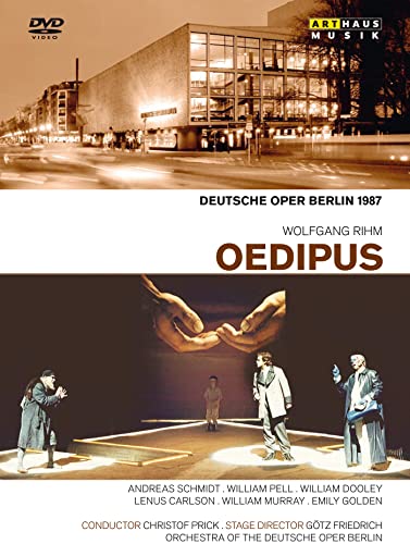 DVD cover for Rihm’s *Oedipus* opera, featuring a building and performers.