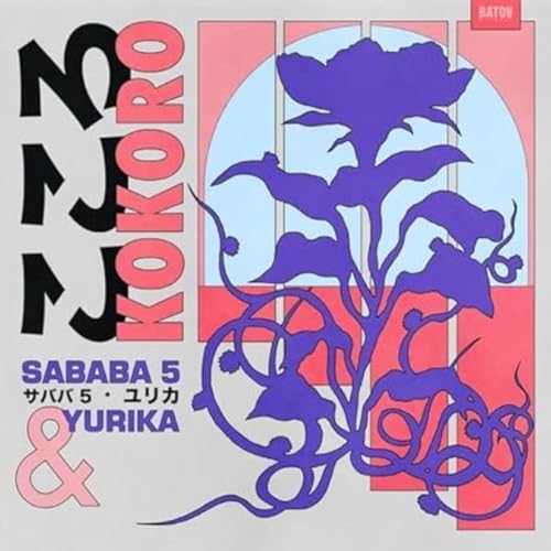 Vinyl record cover: abstract purple floral design on pink and blue.