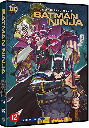 Batman: Ninja Blu-ray cover featuring Batman, Joker, and Harley Quinn in Japanese attire.