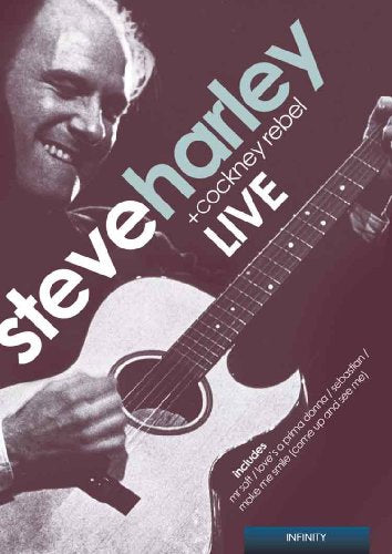 Steve Harley playing acoustic guitar on DVD cover, black and white.