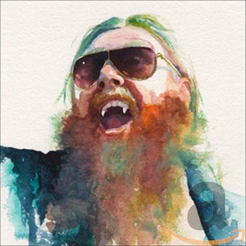 Watercolor painting of a bearded man with sunglasses and vampire fangs.