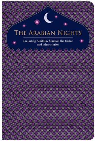 Book cover of The Arabian Nights featuring a purple scale pattern and crescent moon.