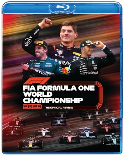 F1 2023 Official Review Blu-ray cover with racing drivers and cars.