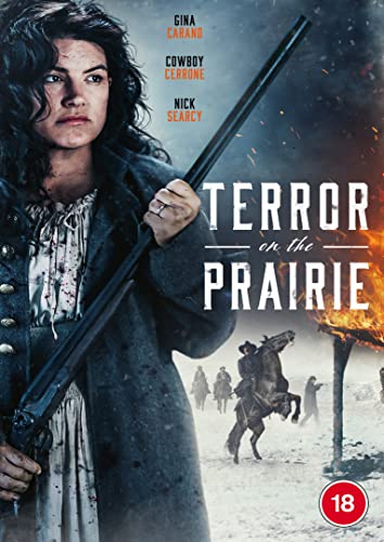 DVD cover: woman with rifle, cowboys on horseback, fiery background.