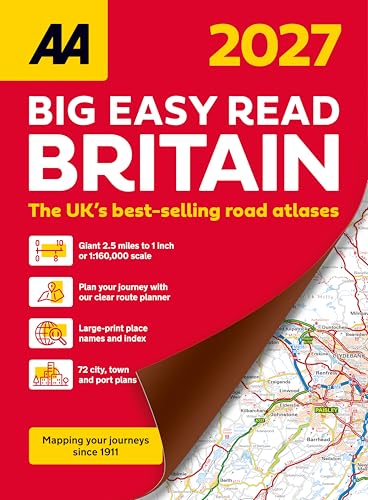 Red cover of "AA Big Easy Read Atlas Britain 2027" with map detail.