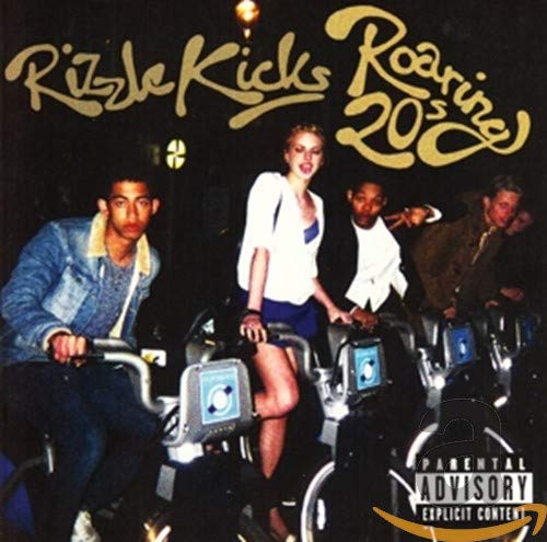 Rizzle Kicks “Roaring 20s” CD cover with group on bicycles at night.