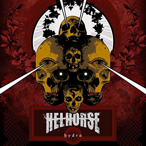 CD cover for Helhorse’s “Hydra” featuring a multi-headed skull and floral design.