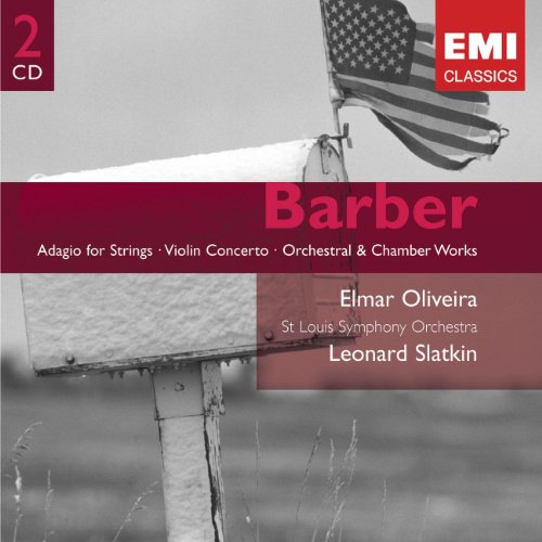 CD cover for Barber orchestral works, featuring an American flag.