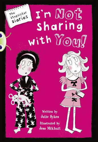 Book cover: two girls arguing over toys, pink background, cartoon style.