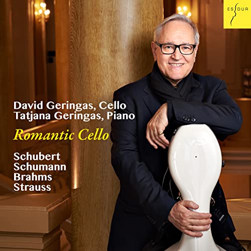 CD cover featuring cellist David Geringas with his instrument and pianist.